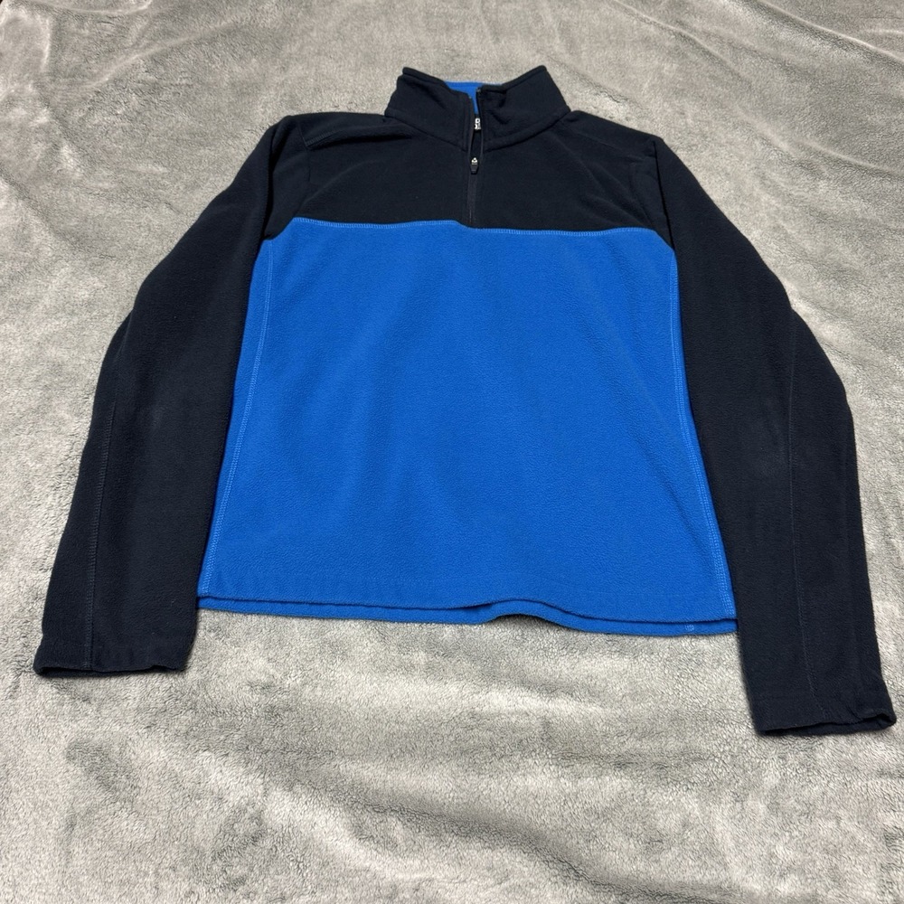 Lands' End 1/4 Zip Fleece Mens Small Blue Black Colorblock Sweater Pullover